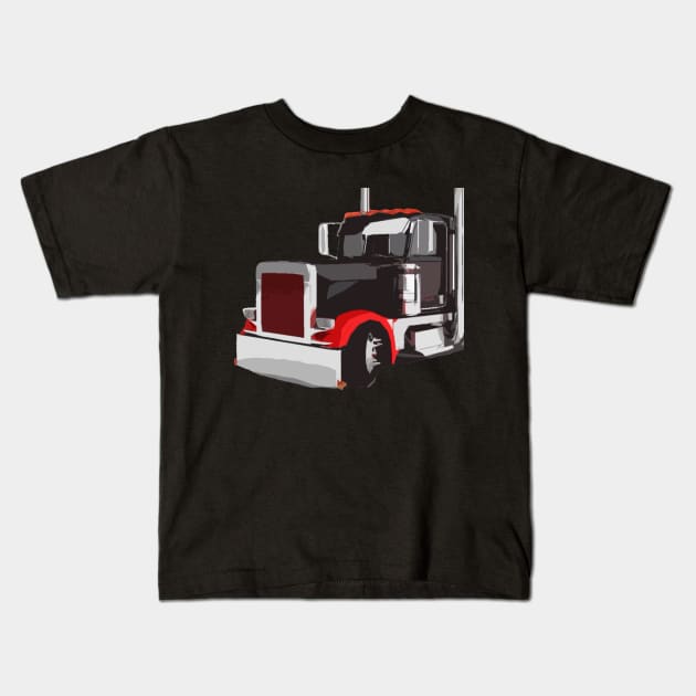 Semi Truck 18 Wheeler Trucker Peterbilt KW Kids T-Shirt by TruckerJunk